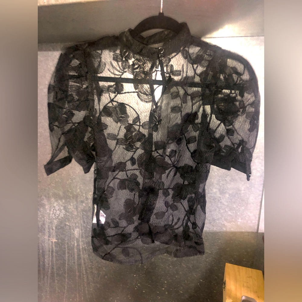 Black lace blouse high neck
